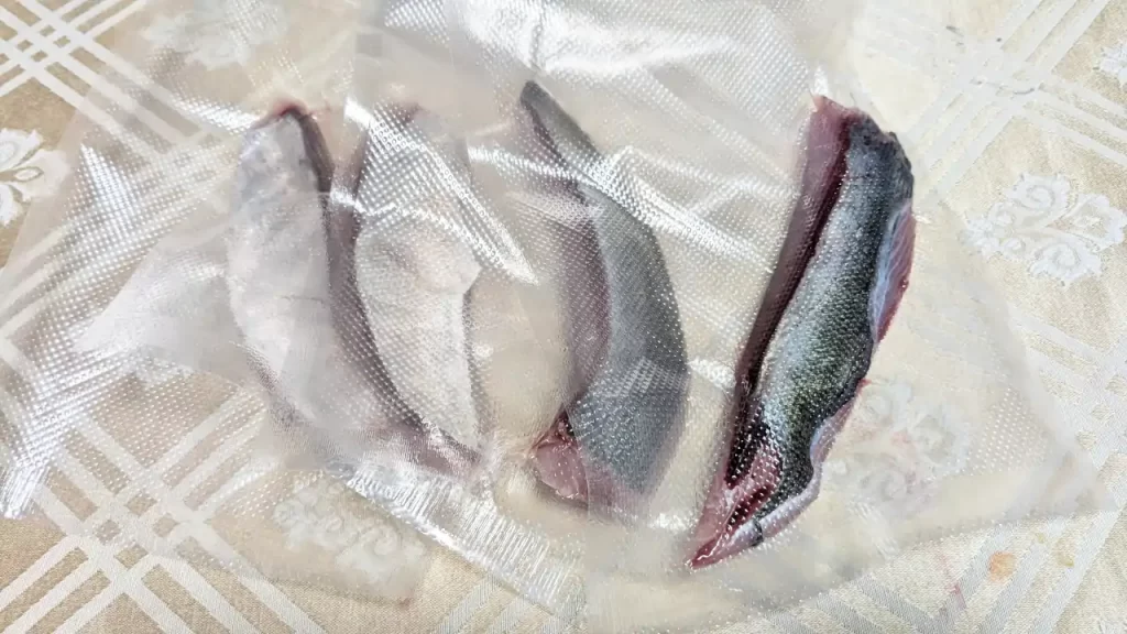 真空パックにして冷凍庫へ入れる前のアカアジ