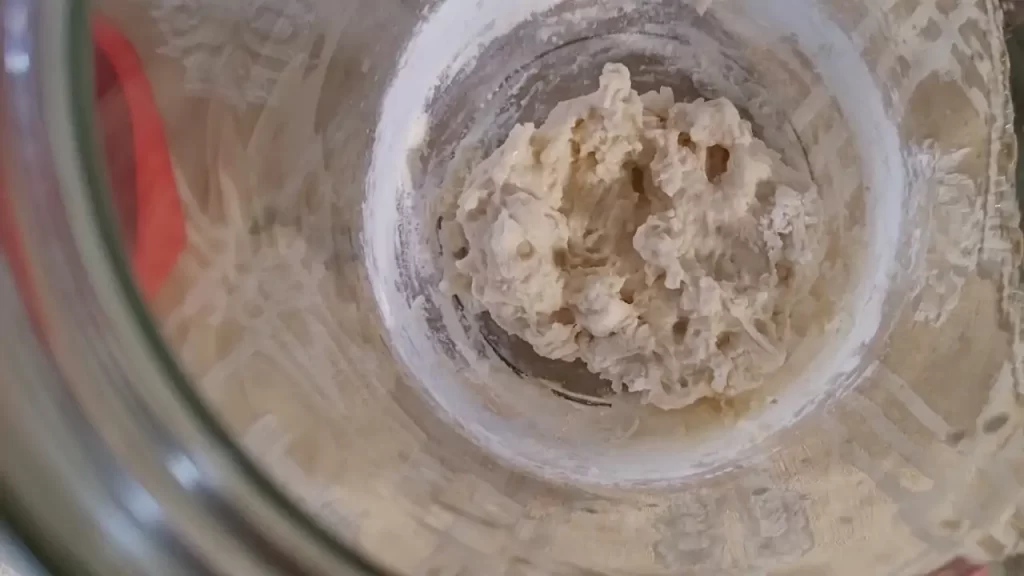 リンゴ酵母液と強力粉を混ぜてピザ生地の元種を作っているところ