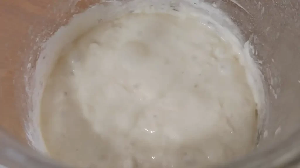 100gほど使用した後、さらに酵母液と強力粉を50gずつ入れて発酵させた元種の様子